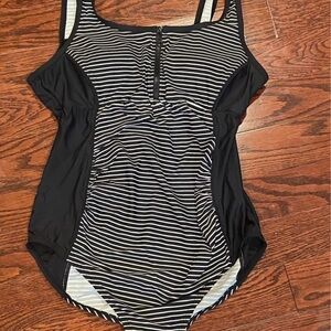 Thyme Black and White Striped Swimsuit